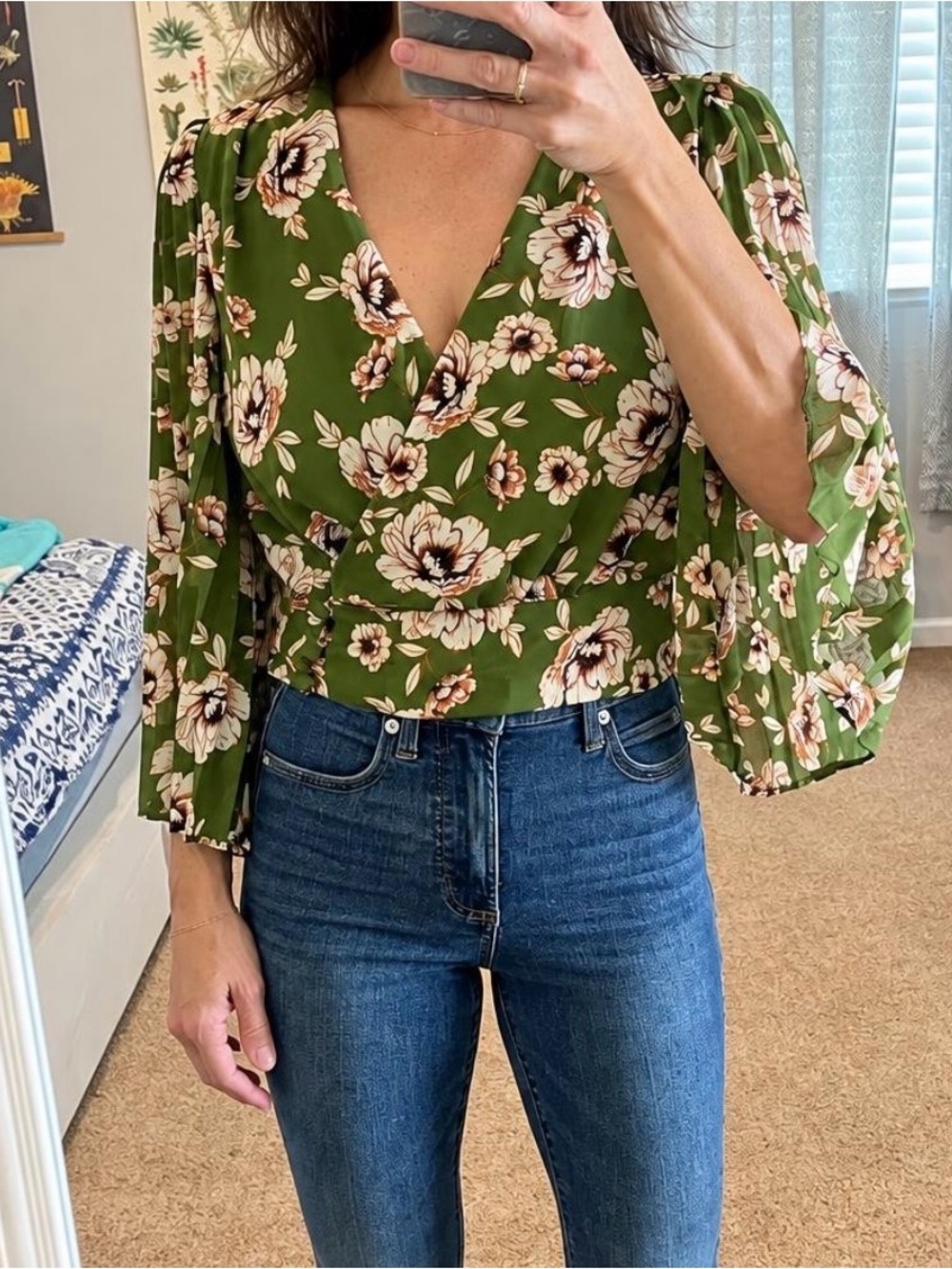 Astr Green Floral Blouse